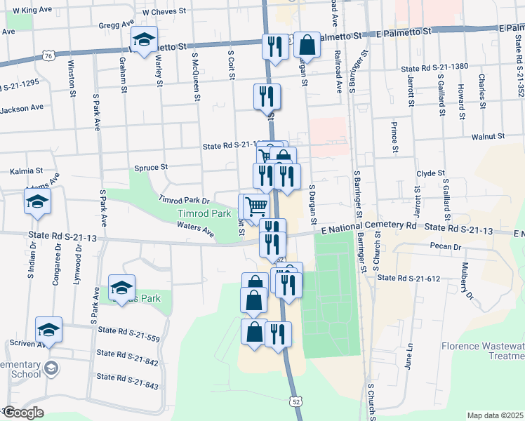 map of restaurants, bars, coffee shops, grocery stores, and more near 719 South Irby Street in Florence