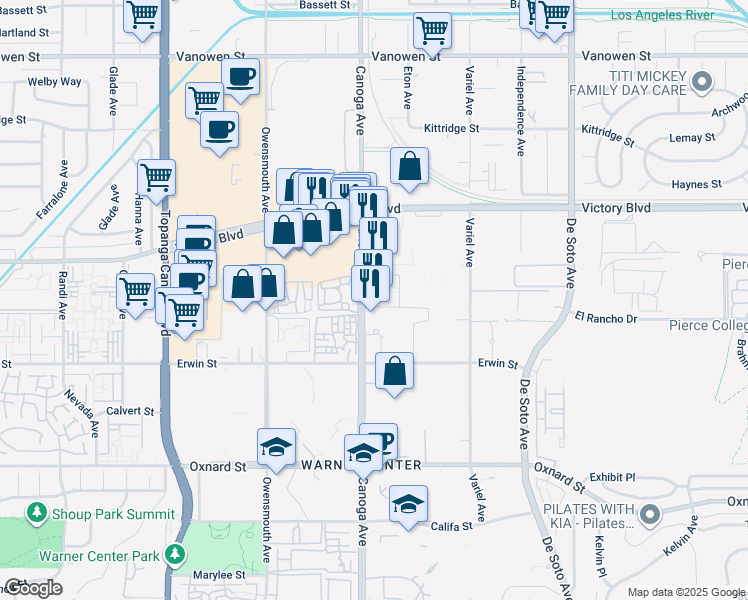 map of restaurants, bars, coffee shops, grocery stores, and more near in Los Angeles