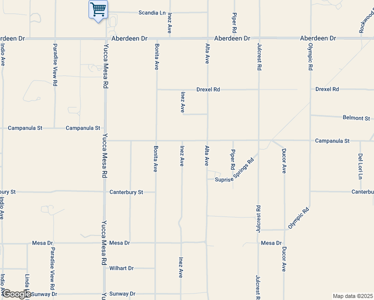 map of restaurants, bars, coffee shops, grocery stores, and more near 3739 Inez Avenue in Yucca Valley