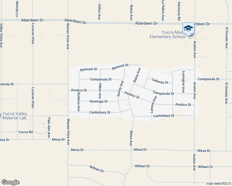 map of restaurants, bars, coffee shops, grocery stores, and more near 58007 Pimlico Street in Yucca Valley