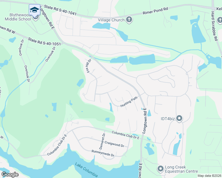 map of restaurants, bars, coffee shops, grocery stores, and more near 10 Foxfield Lane in Blythewood