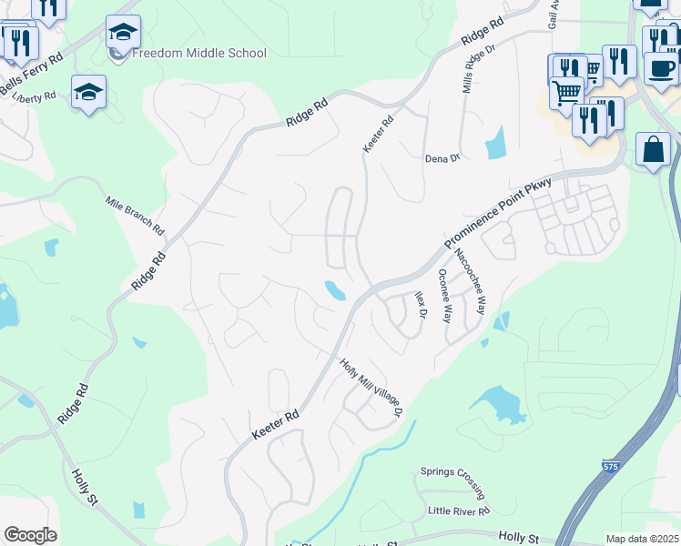 map of restaurants, bars, coffee shops, grocery stores, and more near 314 Woodland Pass in Canton