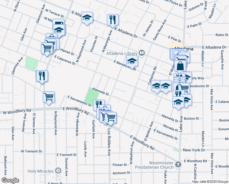map of restaurants, bars, coffee shops, grocery stores, and more near 2310 Santa Anita Avenue in Altadena
