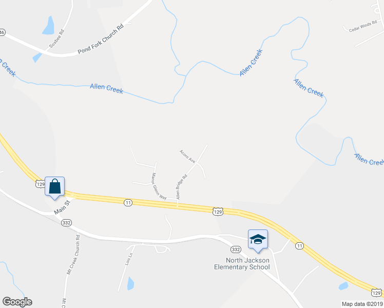 map of restaurants, bars, coffee shops, grocery stores, and more near 44 Acorn Avenue in Talmo