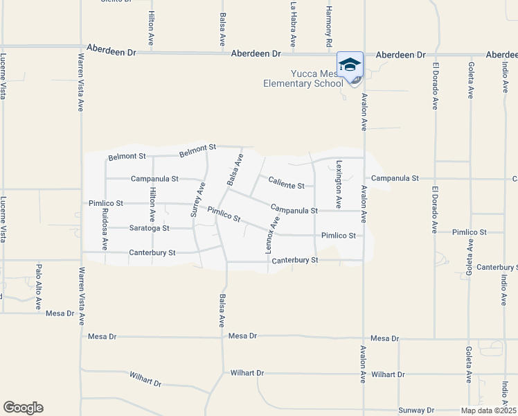 map of restaurants, bars, coffee shops, grocery stores, and more near 58207 Campanula Street in Yucca Valley
