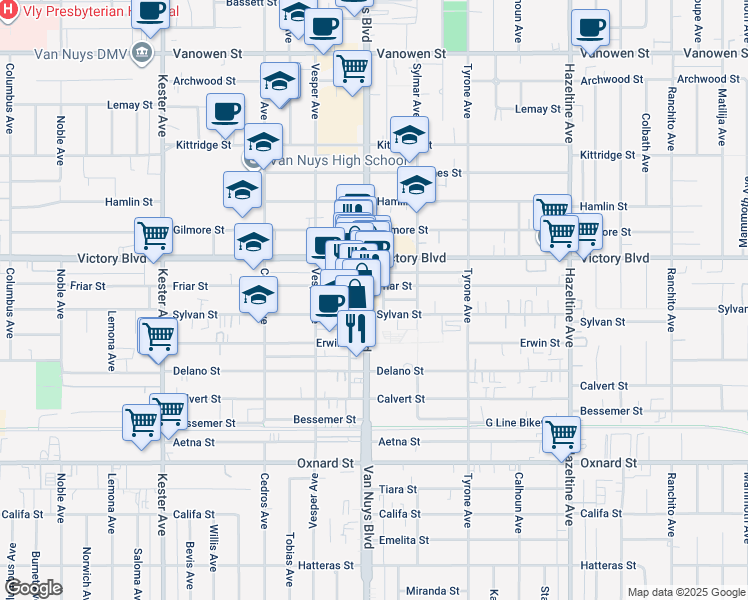 map of restaurants, bars, coffee shops, grocery stores, and more near in Los Angeles