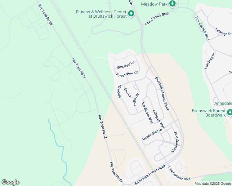 map of restaurants, bars, coffee shops, grocery stores, and more near 2610 Empie Drive in Leland