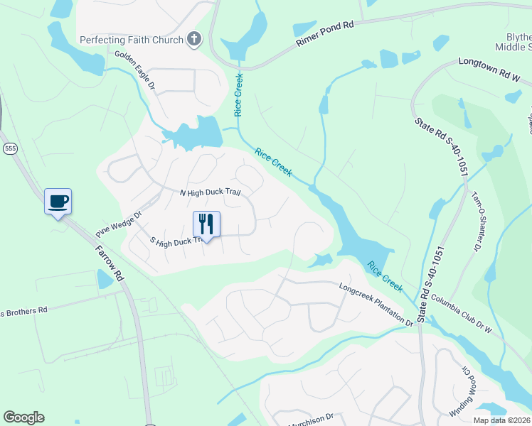 map of restaurants, bars, coffee shops, grocery stores, and more near 918 Whistling Duck Court in Blythewood