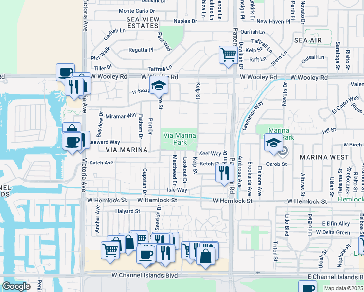 map of restaurants, bars, coffee shops, grocery stores, and more near 3301 Keel Avenue in Oxnard