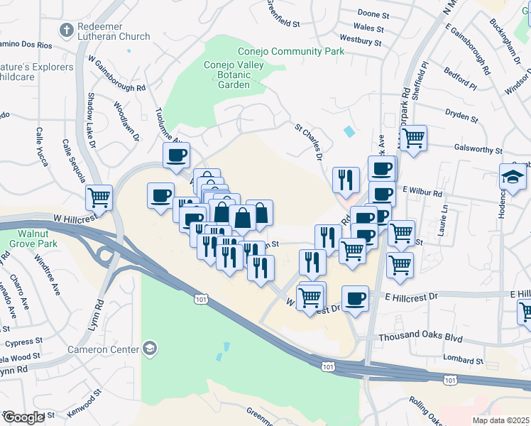map of restaurants, bars, coffee shops, grocery stores, and more near 509 Marin Street in Thousand Oaks