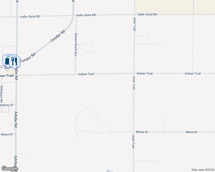 map of restaurants, bars, coffee shops, grocery stores, and more near 3730 Utah Trail in Twentynine Palms