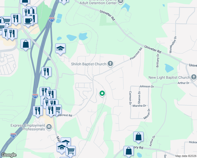 map of restaurants, bars, coffee shops, grocery stores, and more near 740 Pinecrest Road in Canton
