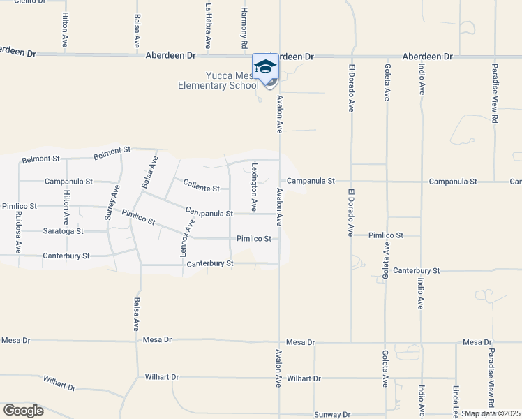 map of restaurants, bars, coffee shops, grocery stores, and more near Campanula Street in Yucca Valley