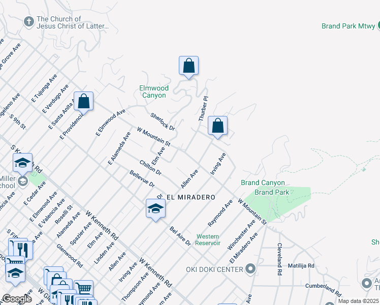 map of restaurants, bars, coffee shops, grocery stores, and more near 1931 West Mountain Street in Glendale