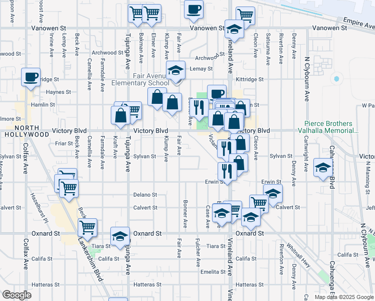 map of restaurants, bars, coffee shops, grocery stores, and more near 11138 Laughlin Lane in Los Angeles