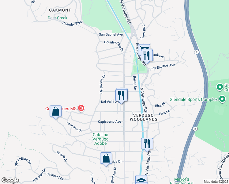 map of restaurants, bars, coffee shops, grocery stores, and more near 1648 Don Carlos Avenue in Glendale