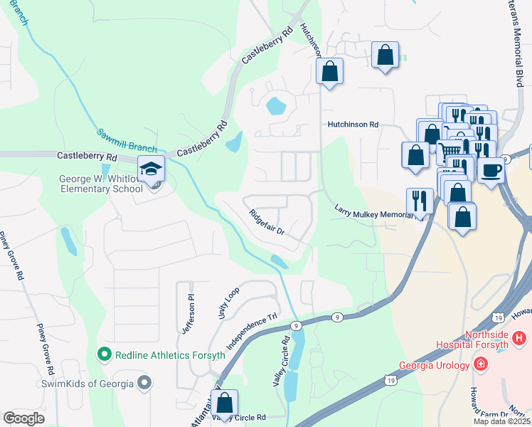 map of restaurants, bars, coffee shops, grocery stores, and more near 4312 Shillham Court in Cumming