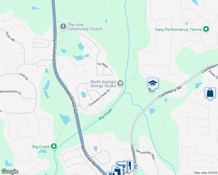 map of restaurants, bars, coffee shops, grocery stores, and more near 5315 Coventry Creek Drive in Cumming