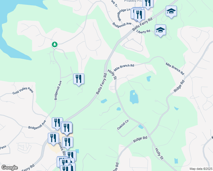 map of restaurants, bars, coffee shops, grocery stores, and more near 9764 Bells Ferry Road in Canton