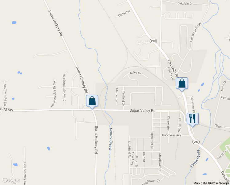 map of restaurants, bars, coffee shops, grocery stores, and more near 99 Mercer Ln in Cartersville