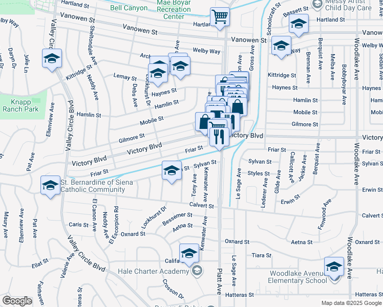map of restaurants, bars, coffee shops, grocery stores, and more near 23842 Friar Street in Los Angeles