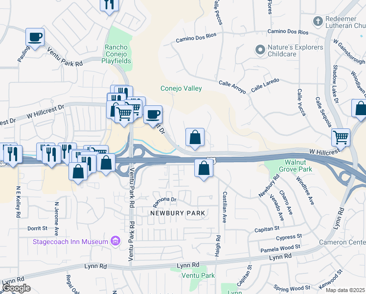 map of restaurants, bars, coffee shops, grocery stores, and more near 505 Citation Way in Thousand Oaks