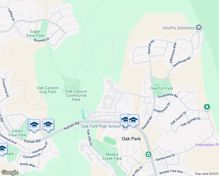 map of restaurants, bars, coffee shops, grocery stores, and more near 5744 Oak Bend Lane in Oak Park