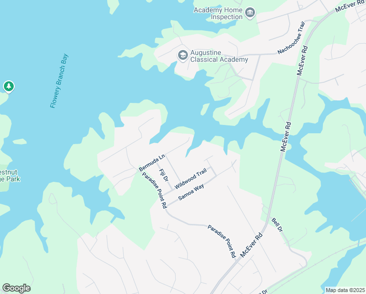 map of restaurants, bars, coffee shops, grocery stores, and more near 6564 Bermuda Lane in Flowery Branch