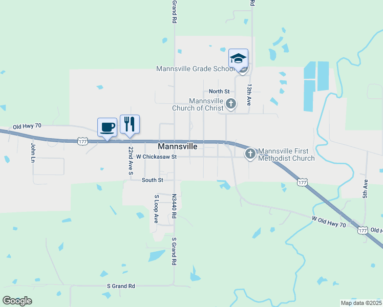 map of restaurants, bars, coffee shops, grocery stores, and more near 108 18th Avenue South in Mannsville