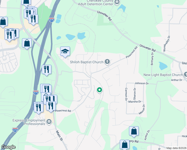 map of restaurants, bars, coffee shops, grocery stores, and more near 740 Pinecrest Road in Canton