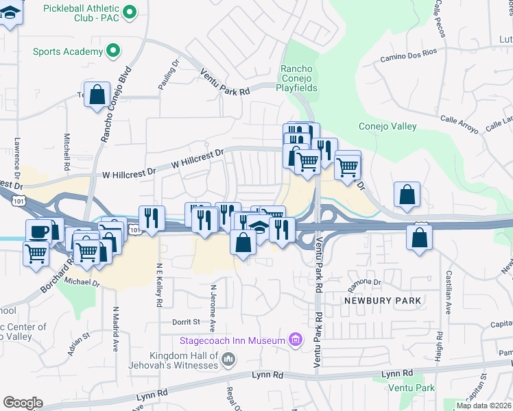 map of restaurants, bars, coffee shops, grocery stores, and more near 1674 Calle Diamonte in Thousand Oaks