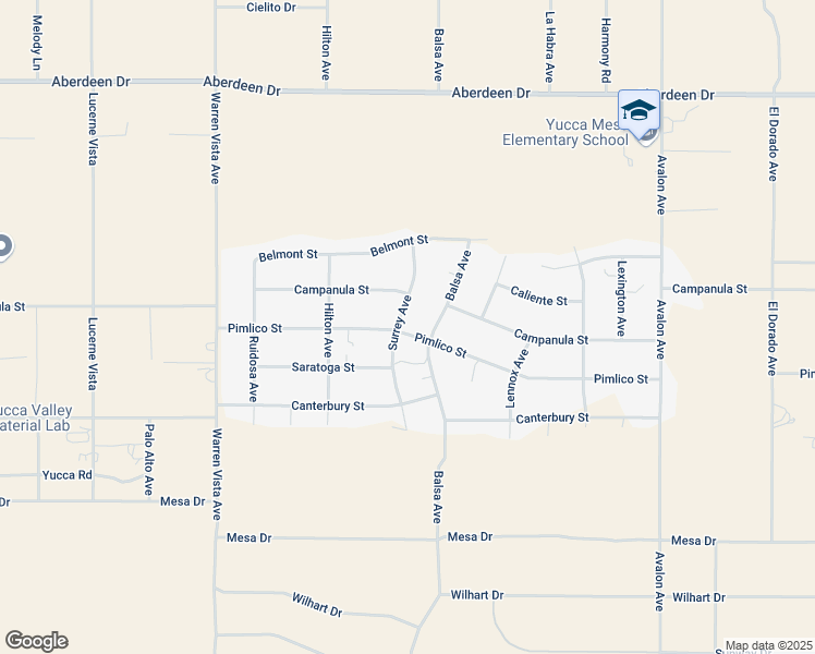 map of restaurants, bars, coffee shops, grocery stores, and more near 3715 Surrey Avenue in Yucca Valley