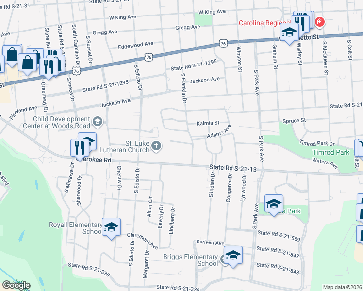 map of restaurants, bars, coffee shops, grocery stores, and more near 1110 Wannamaker Avenue in Florence