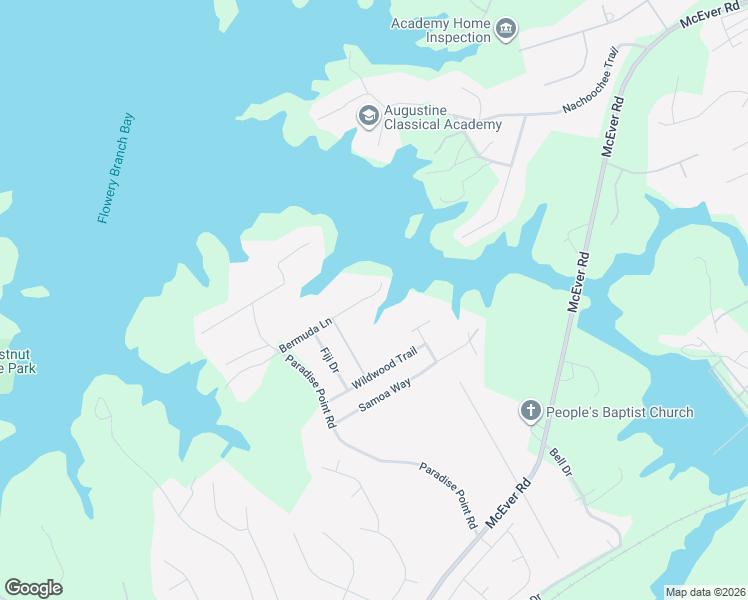 map of restaurants, bars, coffee shops, grocery stores, and more near 6566 Bermuda Lane in Flowery Branch