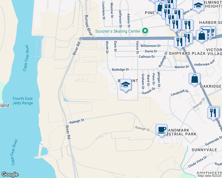 map of restaurants, bars, coffee shops, grocery stores, and more near 1 Virgil Lane in Wilmington
