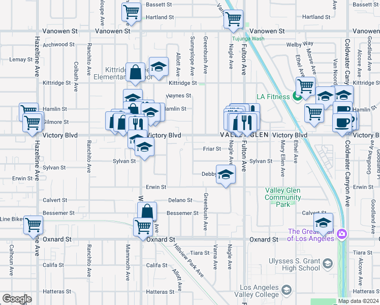 map of restaurants, bars, coffee shops, grocery stores, and more near 6315 Sunnyslope Avenue in Los Angeles