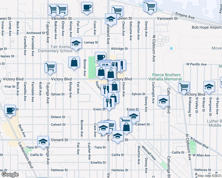 map of restaurants, bars, coffee shops, grocery stores, and more near 6301 Craner Avenue in Los Angeles