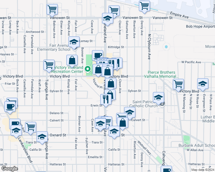 map of restaurants, bars, coffee shops, grocery stores, and more near 6301 Craner Avenue in Los Angeles