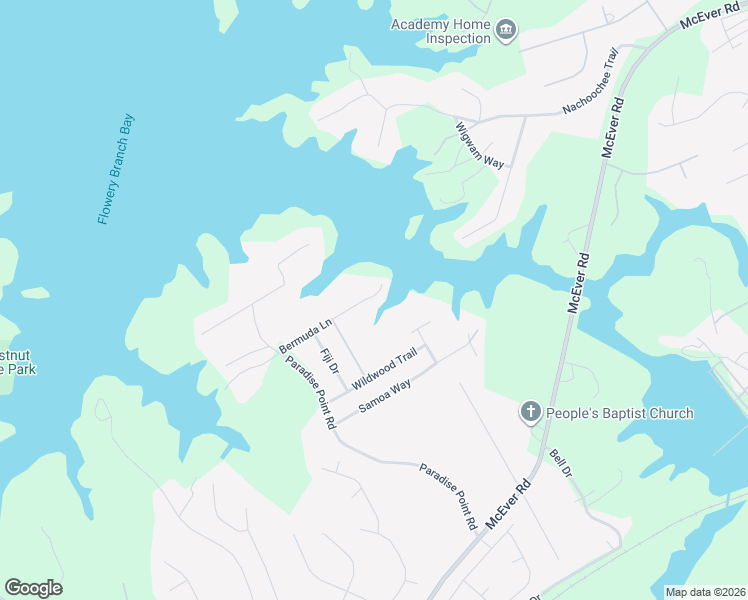 map of restaurants, bars, coffee shops, grocery stores, and more near 6566 Bermuda Lane in Flowery Branch