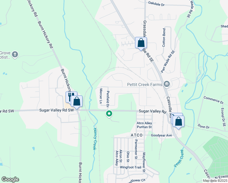 map of restaurants, bars, coffee shops, grocery stores, and more near 162 Mercer Lane in Cartersville