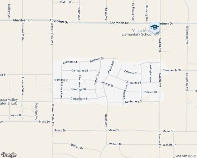 map of restaurants, bars, coffee shops, grocery stores, and more near 3715 Surrey Avenue in Yucca Valley