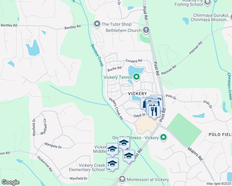 map of restaurants, bars, coffee shops, grocery stores, and more near 6570 Eli Davis Road in Cumming