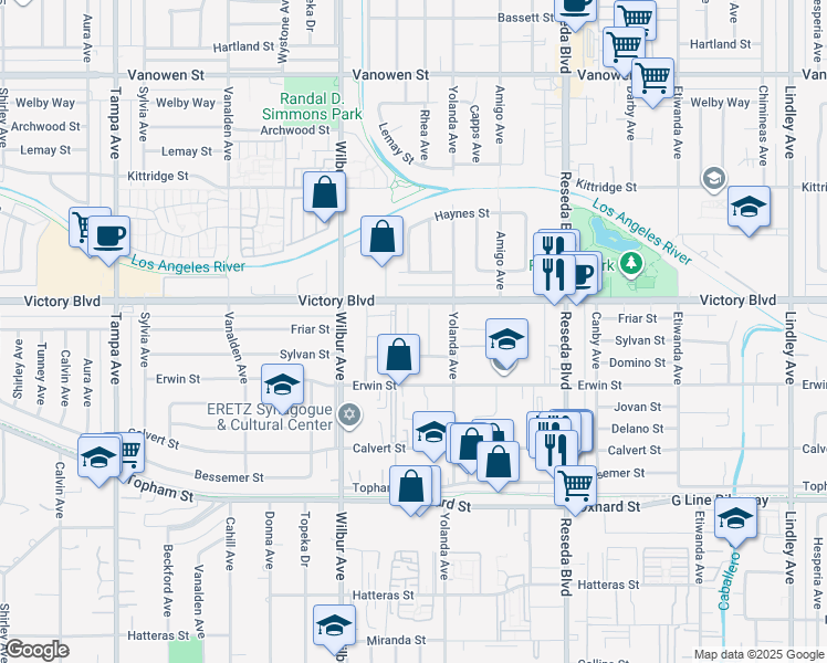 map of restaurants, bars, coffee shops, grocery stores, and more near 6300 Geyser Avenue in Los Angeles
