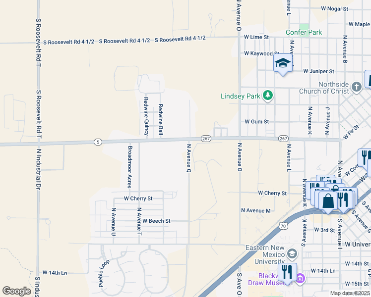 map of restaurants, bars, coffee shops, grocery stores, and more near 613 North Avenue Q in Portales