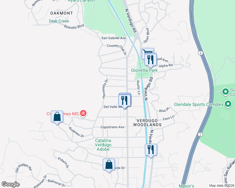 map of restaurants, bars, coffee shops, grocery stores, and more near 1648 Don Carlos Avenue in Glendale
