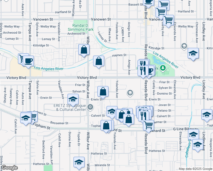 map of restaurants, bars, coffee shops, grocery stores, and more near 6300 Geyser Avenue in Los Angeles