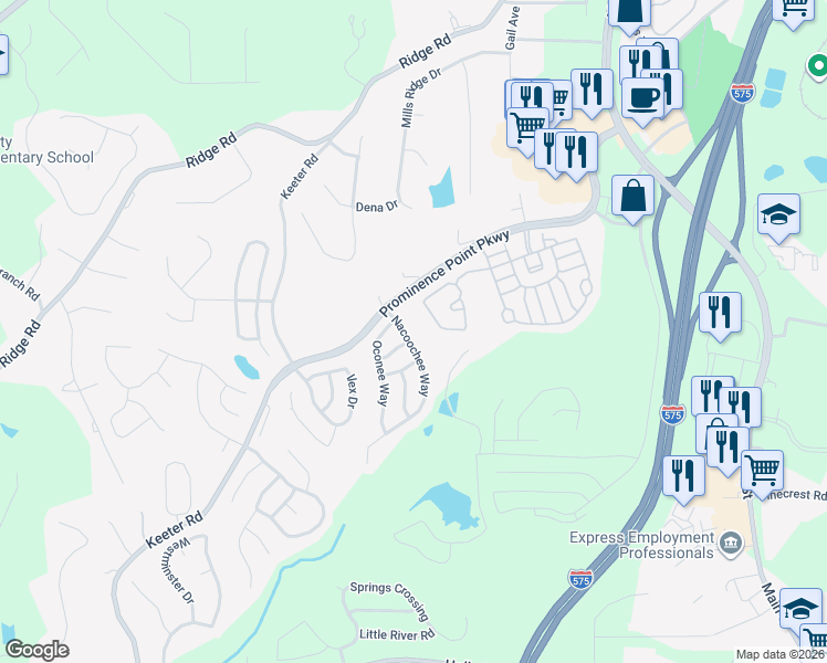 map of restaurants, bars, coffee shops, grocery stores, and more near 307 Kaley Drive in Canton