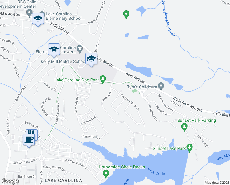map of restaurants, bars, coffee shops, grocery stores, and more near 114 Berkeley Ridge Drive in Columbia