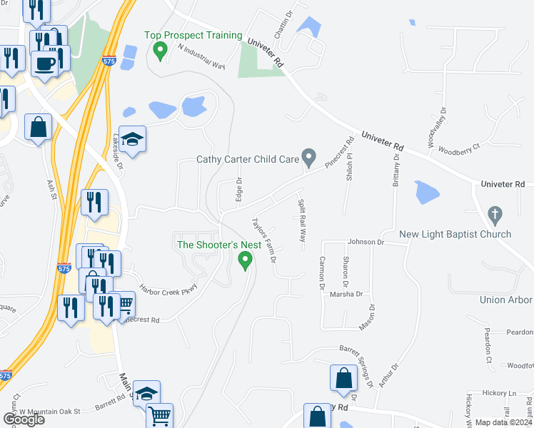 map of restaurants, bars, coffee shops, grocery stores, and more near 219 Taylors Farm Drive in Canton