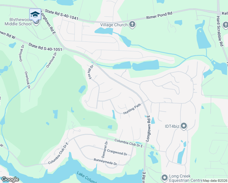 map of restaurants, bars, coffee shops, grocery stores, and more near 10 Foxfield Lane in Blythewood